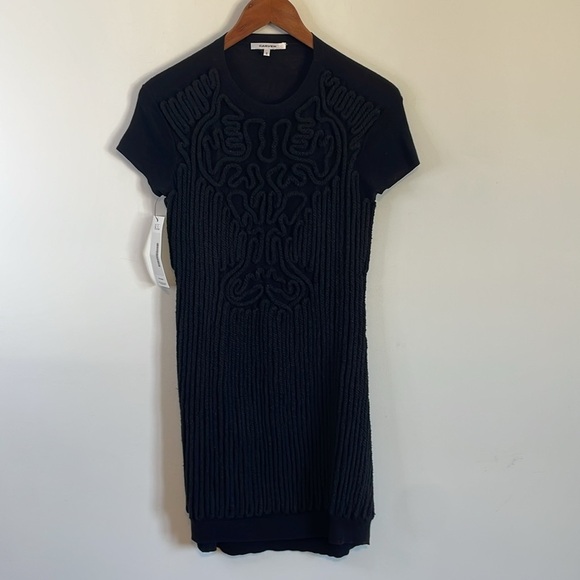 Mod Patterned Dress Carven Knee Small Black Rope Shift Mini Real Real Little LBD - Picture 3 of 16